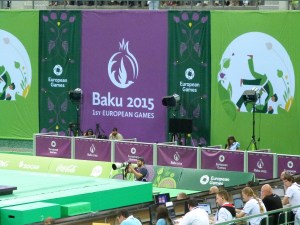 Mixed Zone (TV) in der Judo/Ringen/Sambo-Halle in Baku